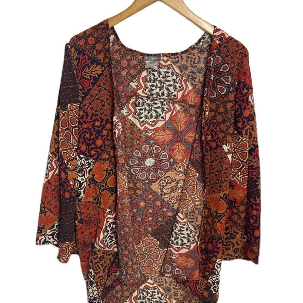 Earthbound Multicolor Patchwork Fringe Detail Kim… - image 3